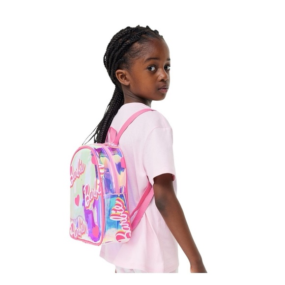 H&M Iridescent Backpack Small Pink Barbie Clear Girls - Picture 2 of 5